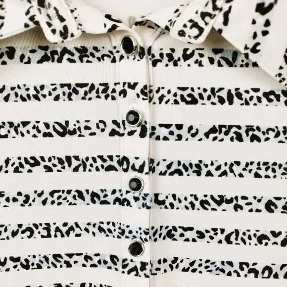 Chico's Zenergy Golf Polo Womens Sz 1 Med Black White Soft Short Sleeve Jersey - Picture 5 of 12